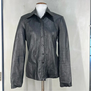 Parallel Black Lambskin Leather Shirt/Jacket fitted shacket  Size 4 (Small)
